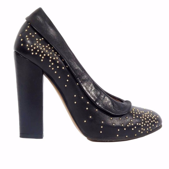 Chloe Shoes - Chloé Suzanna Studded Round-Toe Leather Pumps 38